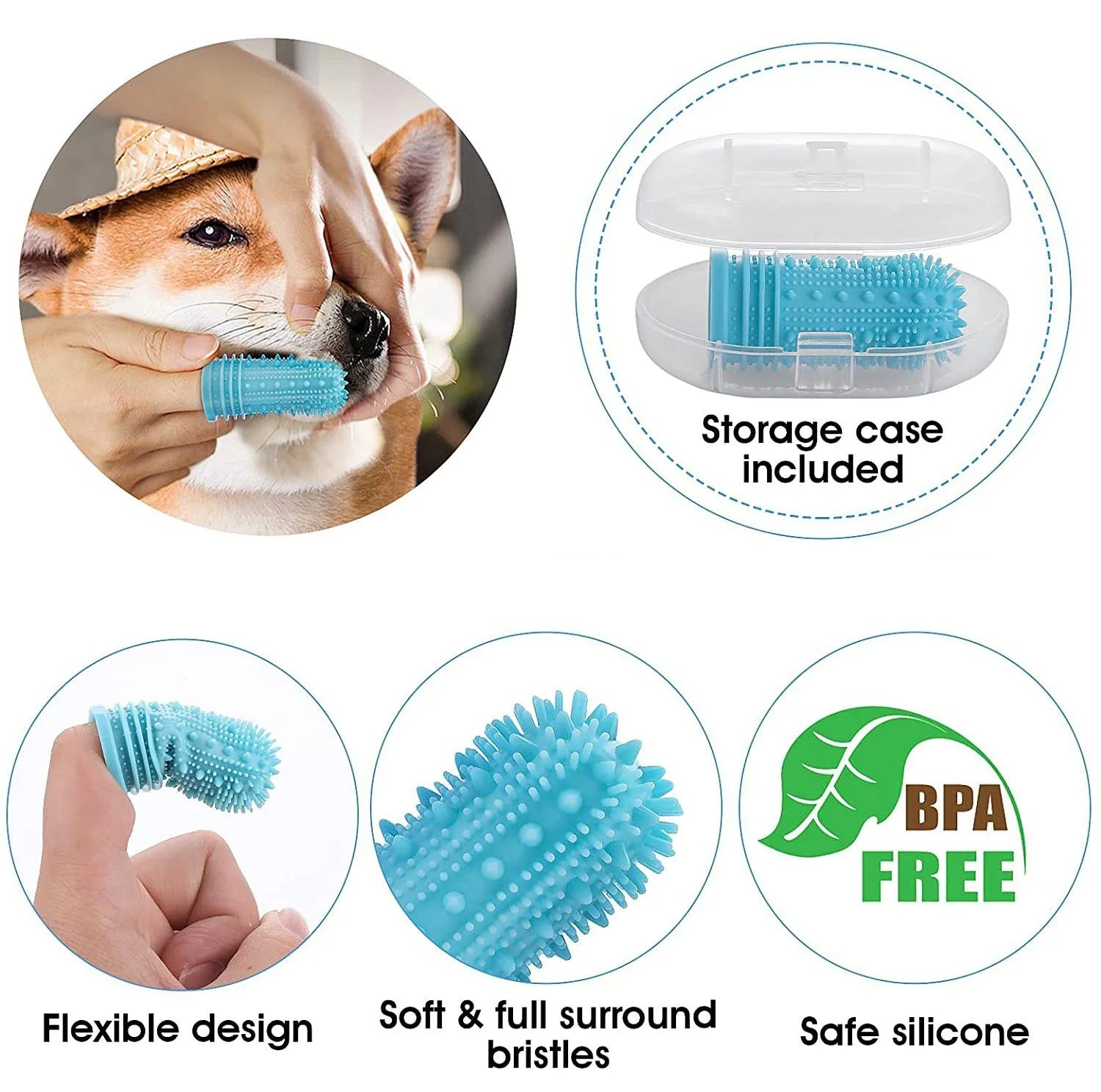 Dog Toothbrush Kit (4-Pack) Enhanced Version 360º Full Surround Soft Bristle Fingerbrush for Easy Cleaning Tongue and Teeth Cleaner Plaque Remover, Dental Care for Puppies, Cats and Most Pets