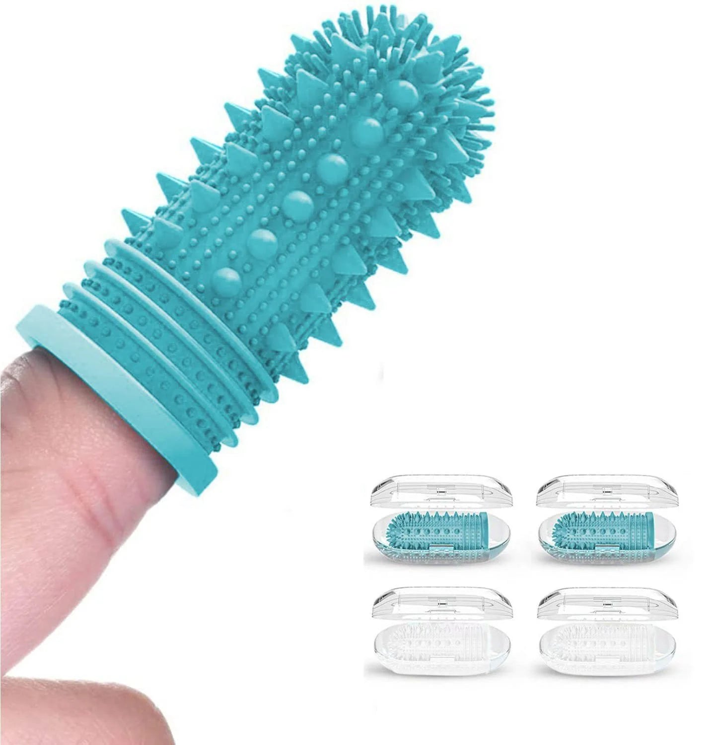 Dog Toothbrush Kit (4-Pack) Enhanced Version 360º Full Surround Soft Bristle Fingerbrush for Easy Cleaning Tongue and Teeth Cleaner Plaque Remover, Dental Care for Puppies, Cats and Most Pets